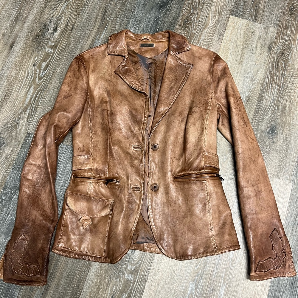 Blur Soft Leather Western Style Fitted Jacket Size Small